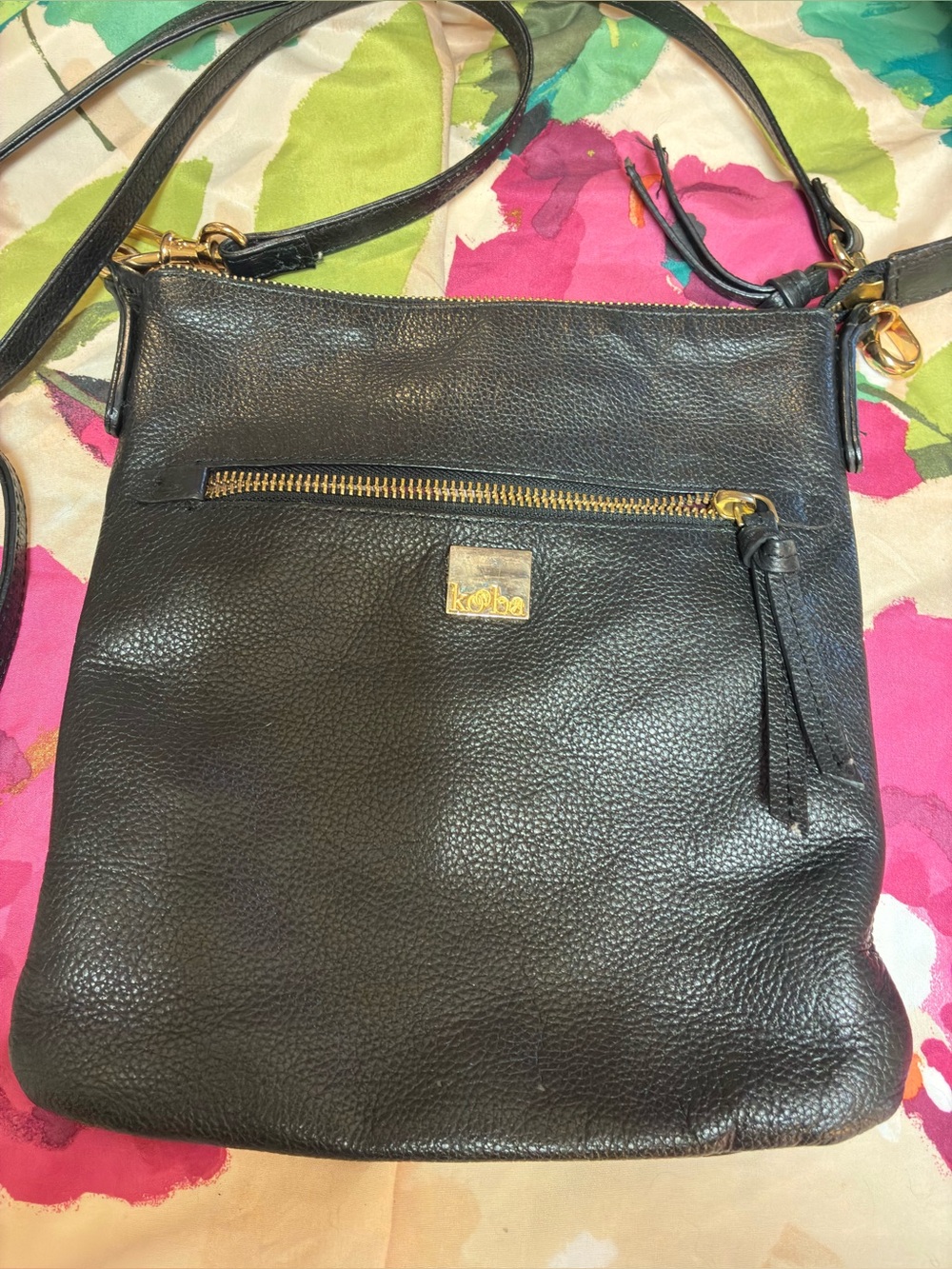 Kooba Black Pebbled Leather Crossbody with Gold Hardware Accents